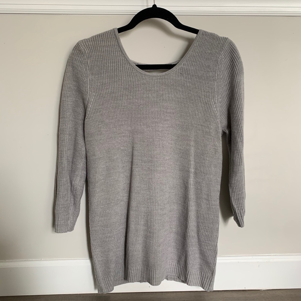 Gray Lace Back Sweater